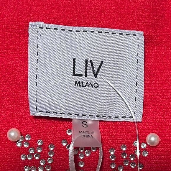 Liv Milano Red Holiday Embellished Sweater Rhinestone Pearl Snowflakes Sz S NWT - Picture 6 of 11
